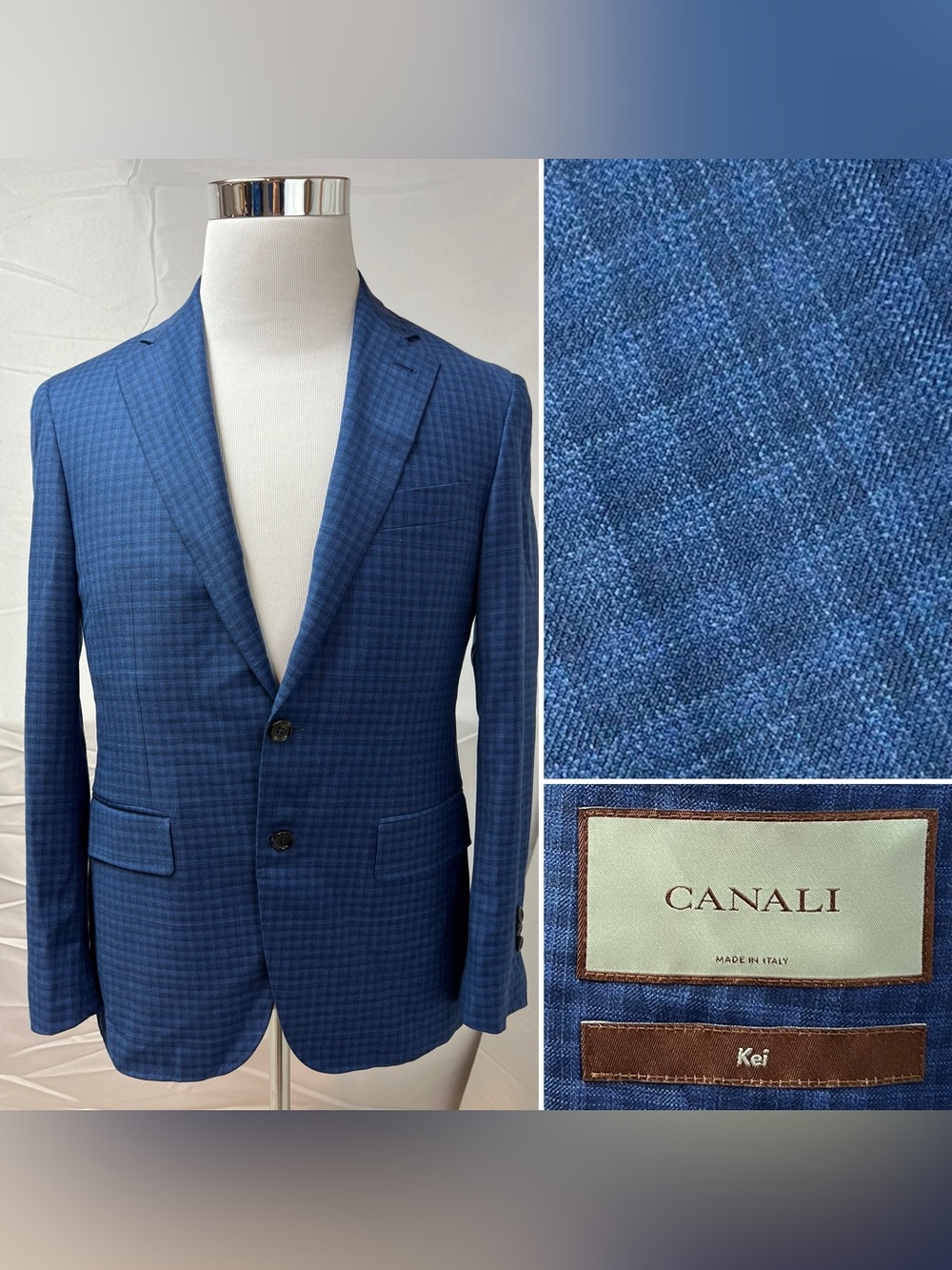 Canali Men’s EU 46 / US 36S Blue Plaid Kei Blazer Jacket